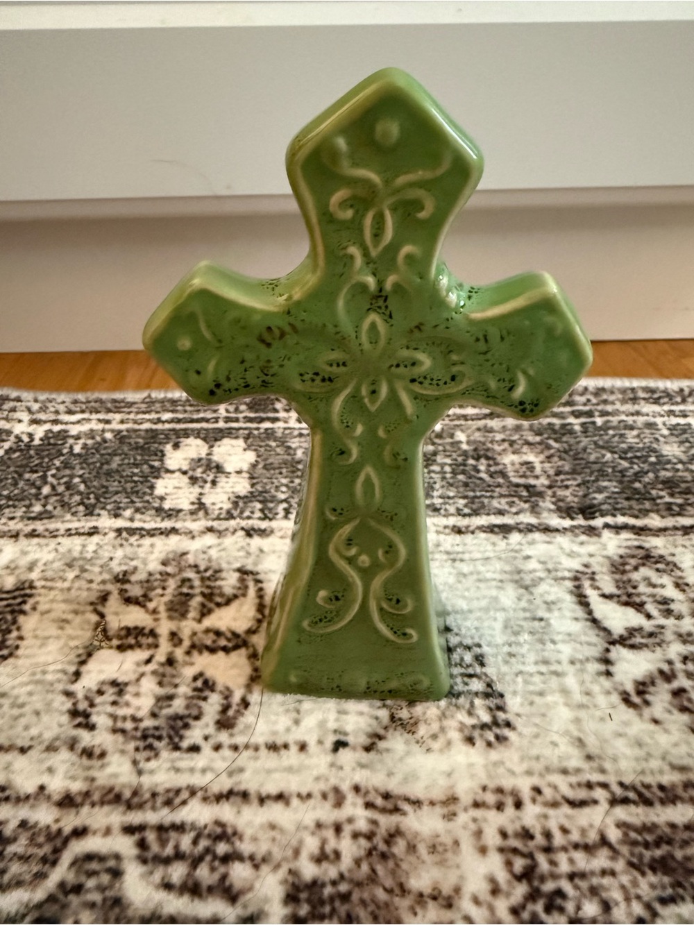 Ceramic Green Cross Religious Home Decor